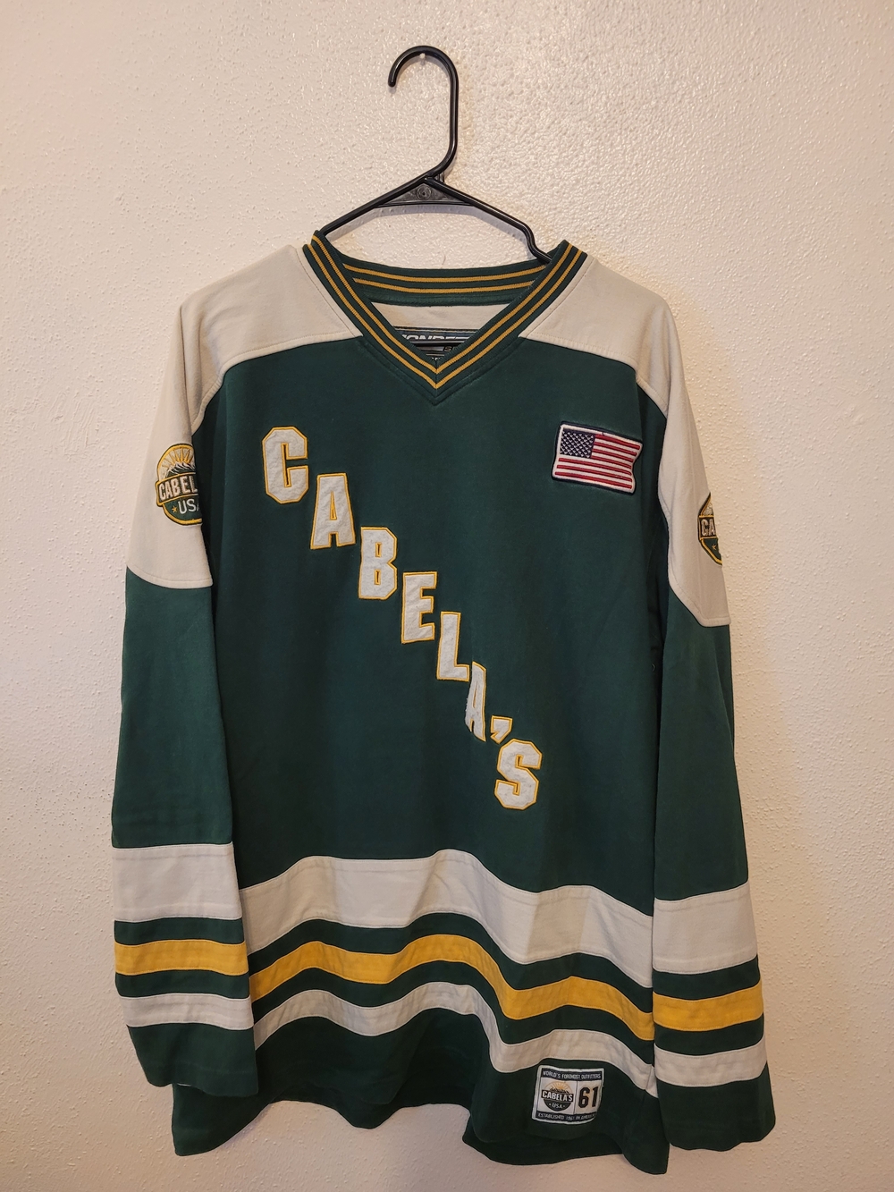 Cabela's Mondetta Sport #61 Hockey Jersey Men's XL Green USA Y2K